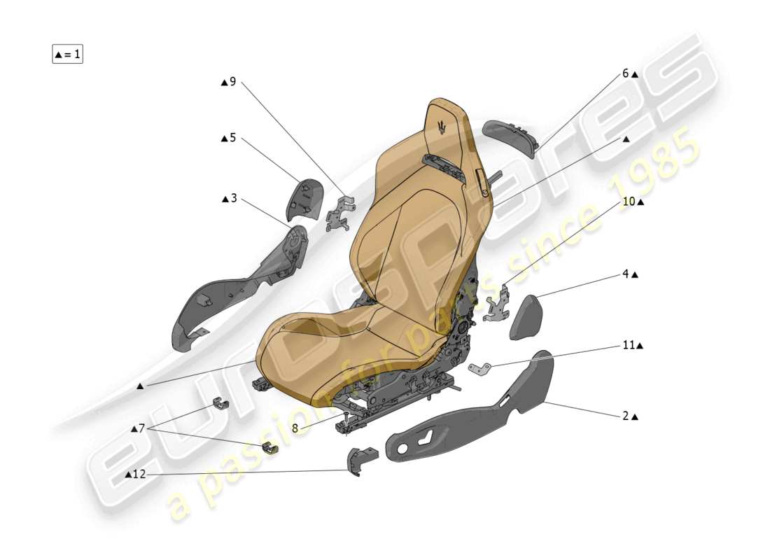 maserati mc20 (2023) sedili: pannelli di rivestimento diagramma delle parti