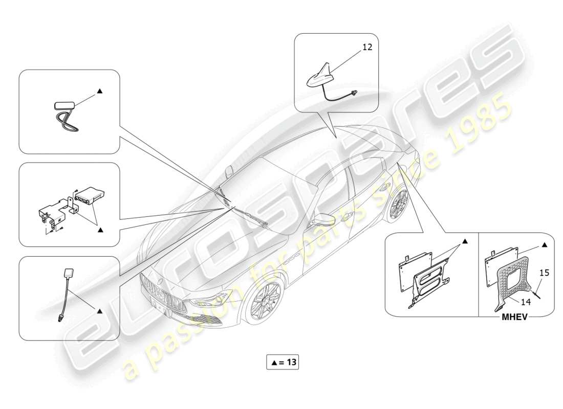 maserati ghibli fragment (2022) schema delle parti del sistema di ricezione e connessione