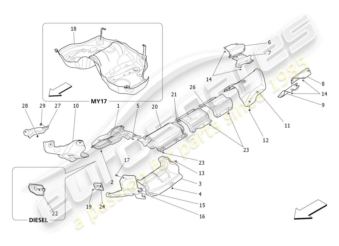 maserati quattroporte (2018) pannelli termoisolanti schema particolare