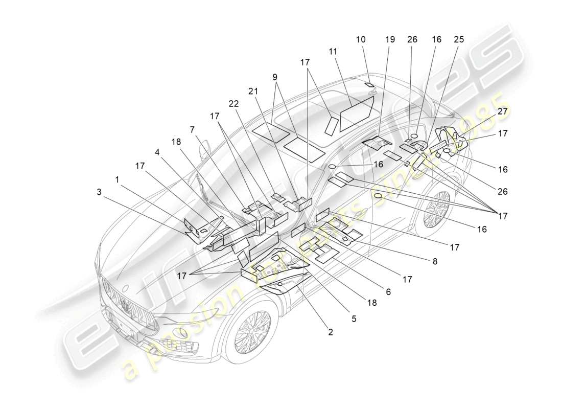 maserati levante trofeo (2020) pannelli insonorizzati all'interno del veicolo diagramma delle parti