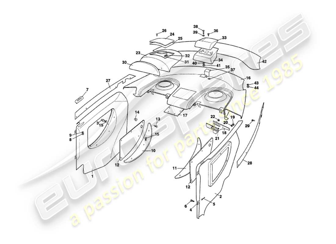 aston martin v8 coupe (1999) diagramma delle parti del rivestimento posteriore