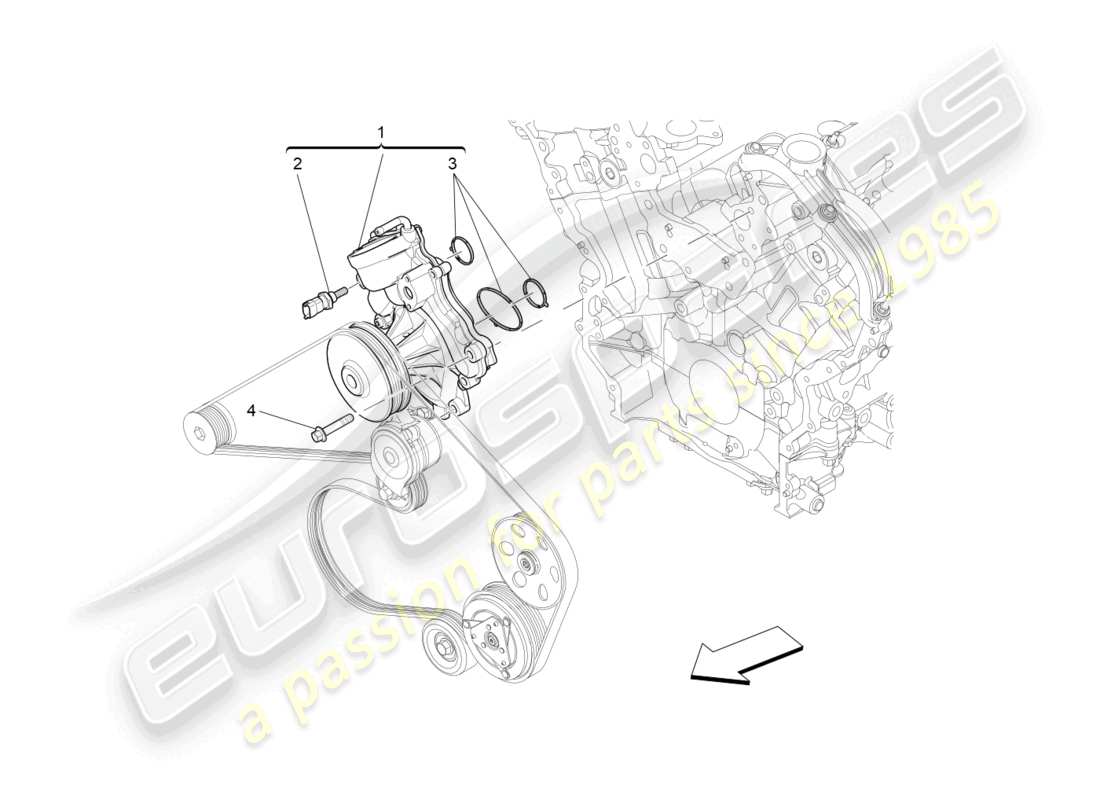 maserati ghibli (2018) sistema di raffreddamento: diagramma delle parti della pompa dell'acqua