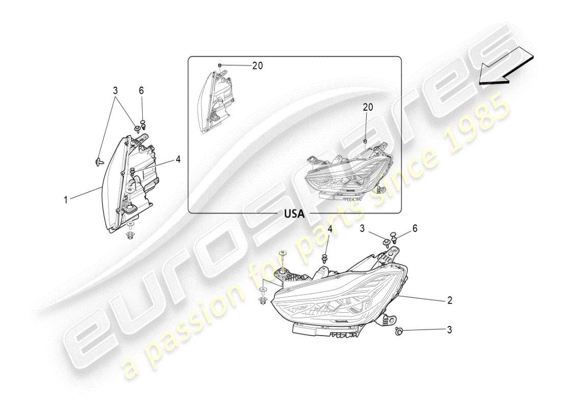maserati ghibli (2019) diagramma delle parti dei gruppi ottici