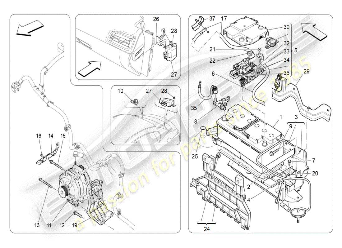 maserati ghibli (2019) diagramma delle parti di generazione e accumulo di energia