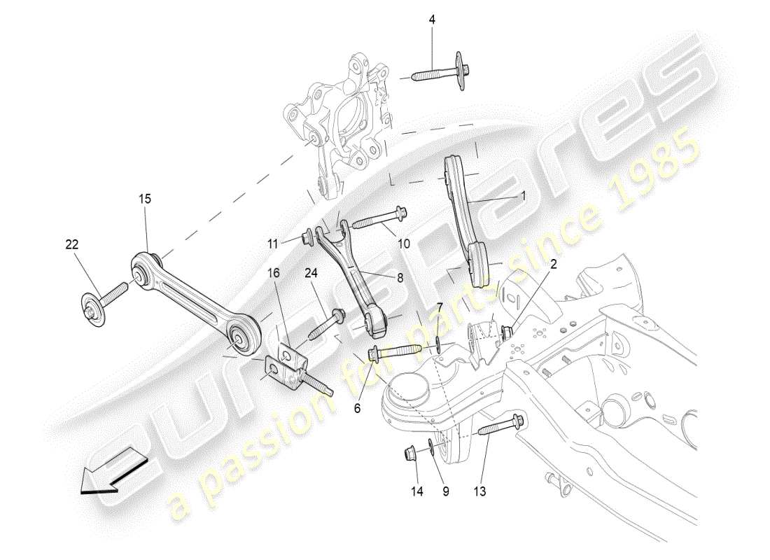 maserati ghibli (2019) diagramma delle parti della sospensione posteriore