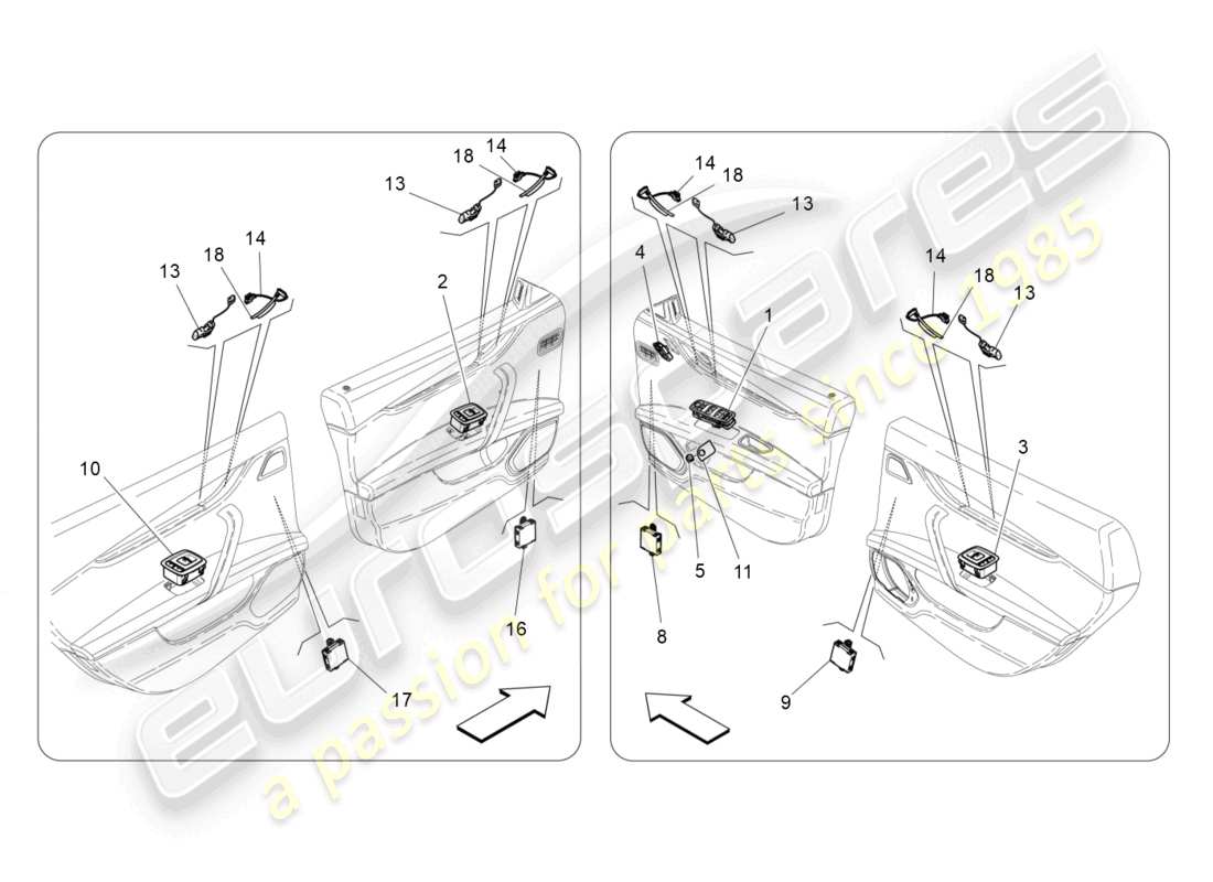 maserati ghibli (2014) dispositivi per porte diagramma delle parti