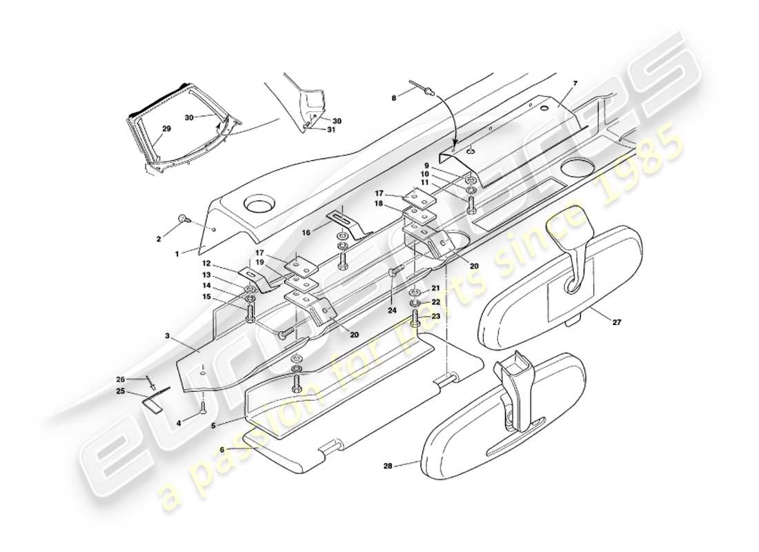 aston martin v8 volante (1997) diagramma delle parti di fascia e rivestimento