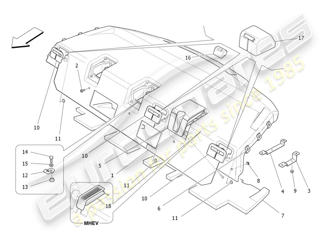 maserati ghibli (2017) ripiano posteriore diagramma delle parti
