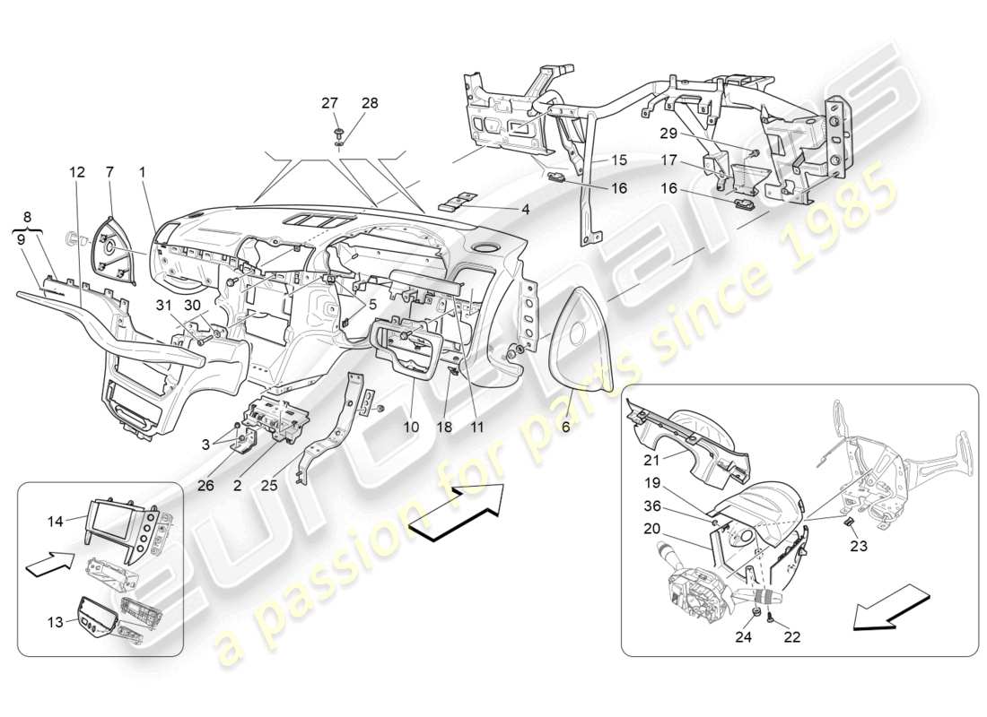 maserati granturismo mc stradale (2011) unità cruscotto diagramma delle parti