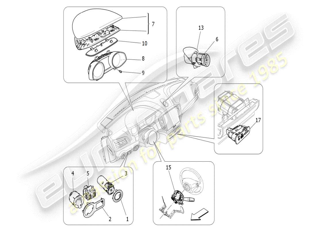 maserati ghibli (2019) diagramma delle parti dei dispositivi del dashboard