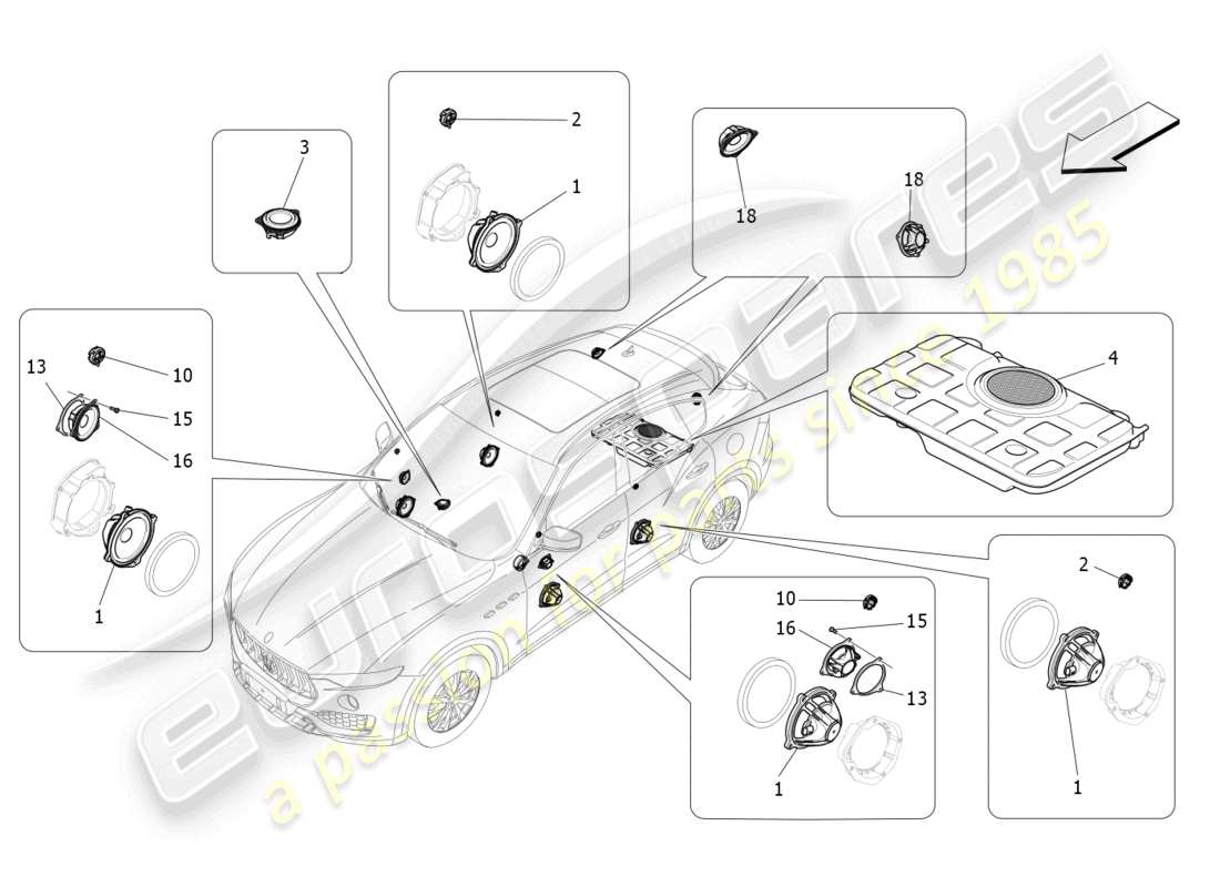 maserati levante gts (2020) sistema di diffusione sonora diagramma delle parti
