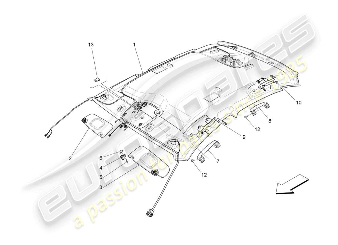 maserati ghibli (2016) tetto e visiere parasole diagramma delle parti