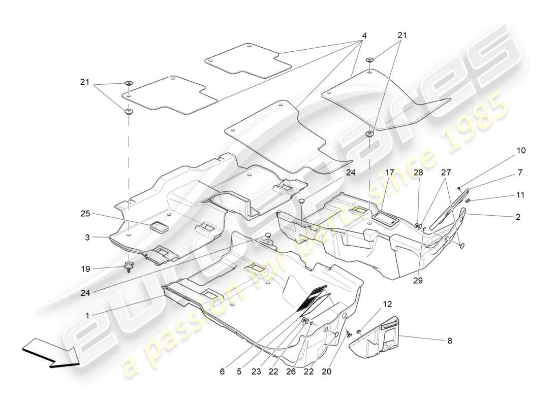 maserati levante modena s (2022) tappeti abitacolo passeggero schema delle parti