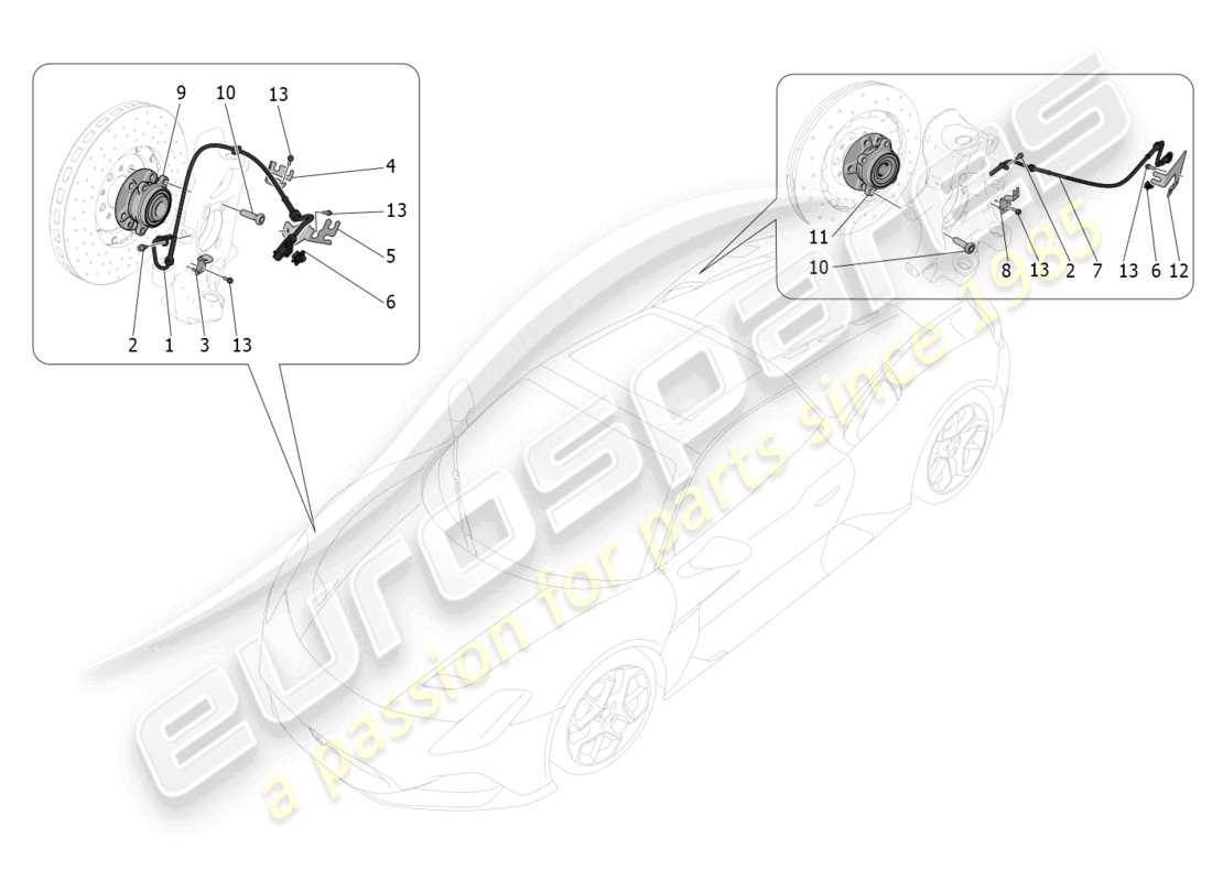 maserati mc20 cielo (2023) diagramma delle parti dei sistemi di controllo della frenatura