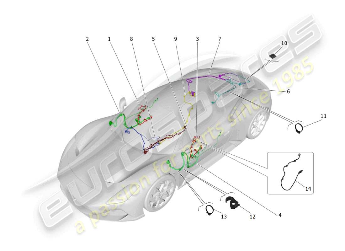 maserati mc20 (2023) cablaggio principale diagramma delle parti