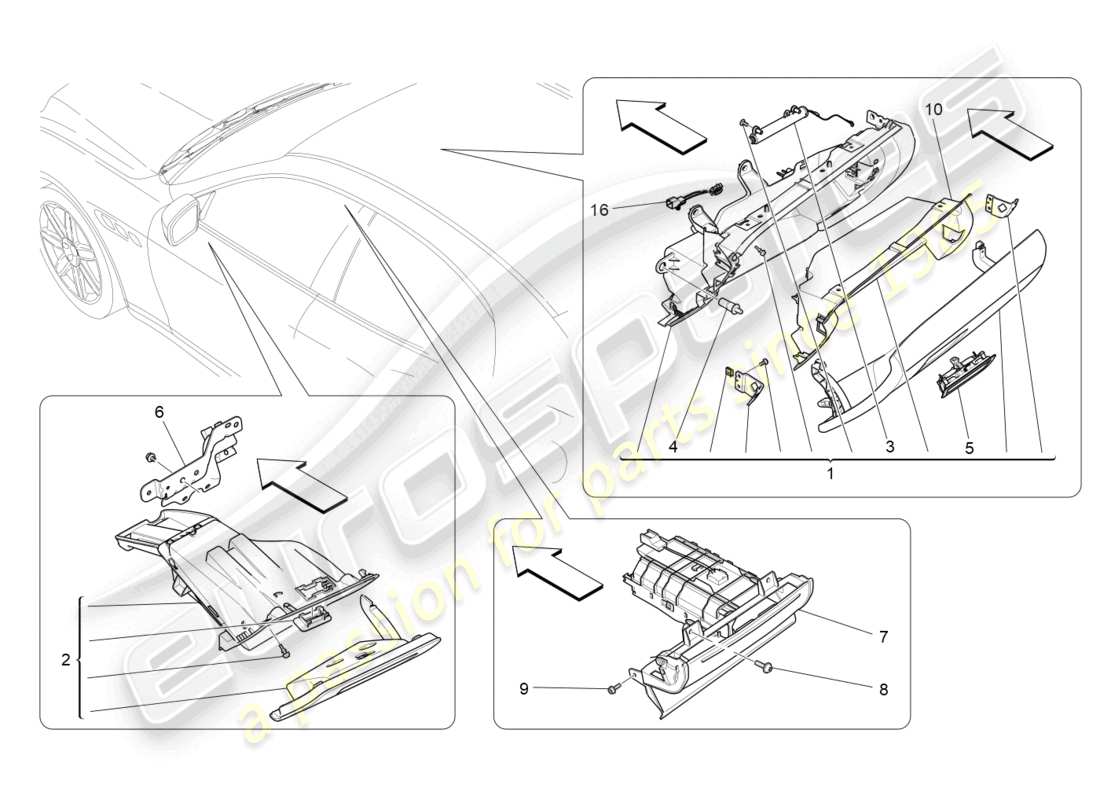 maserati ghibli (2018) diagramma delle parti dei vani portaoggetti