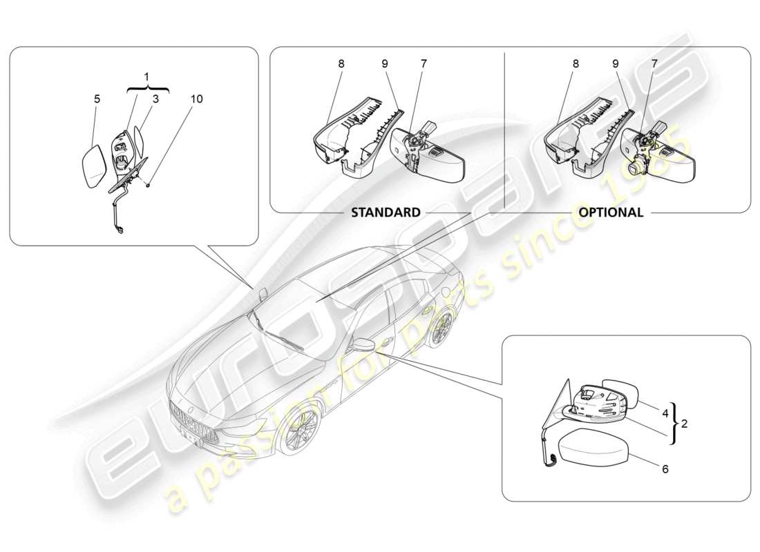 maserati ghibli (2016) specchi retrovisori interni ed esterni diagramma delle parti