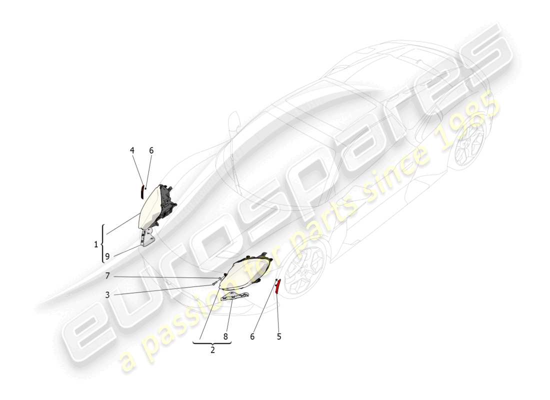 maserati mc20 cielo (2023) diagramma delle parti dei gruppi ottici