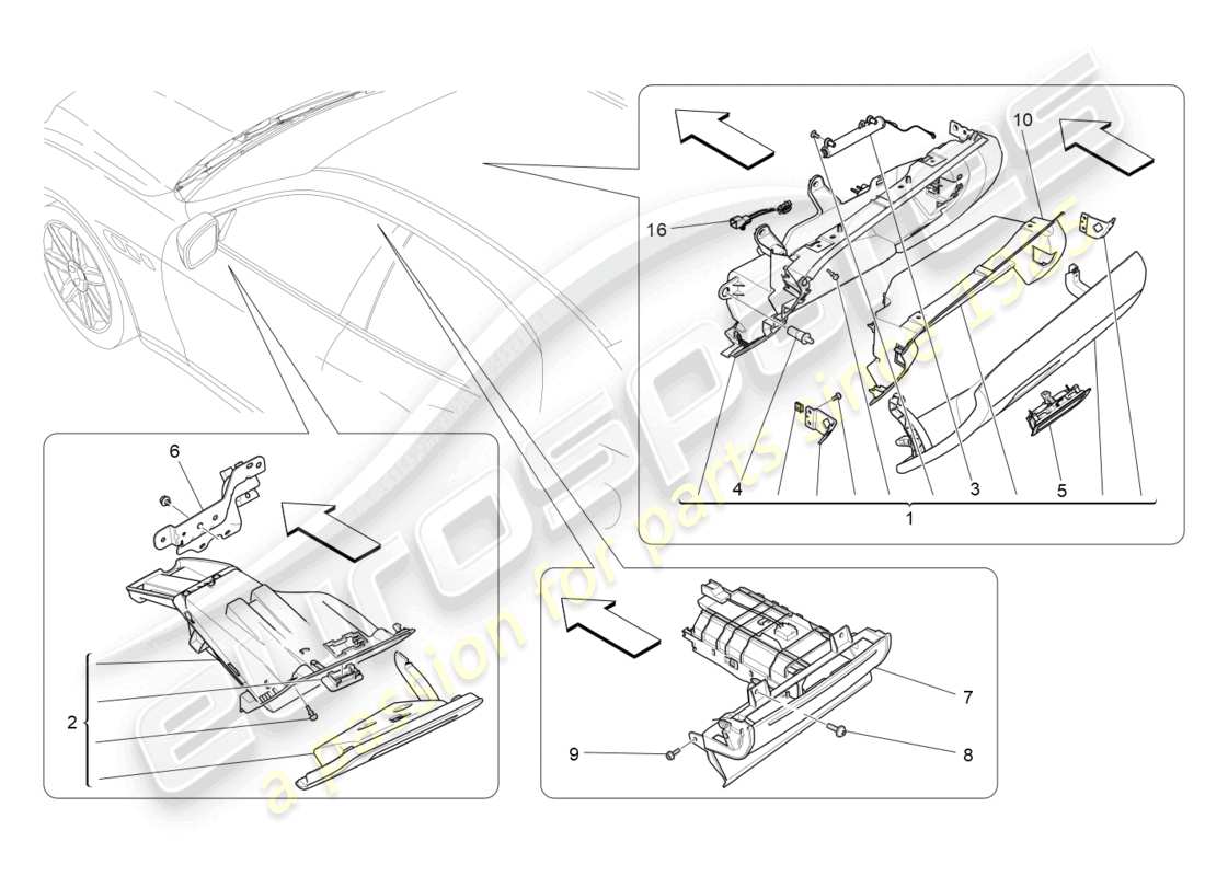 maserati ghibli (2017) diagramma delle parti dei vani portaoggetti