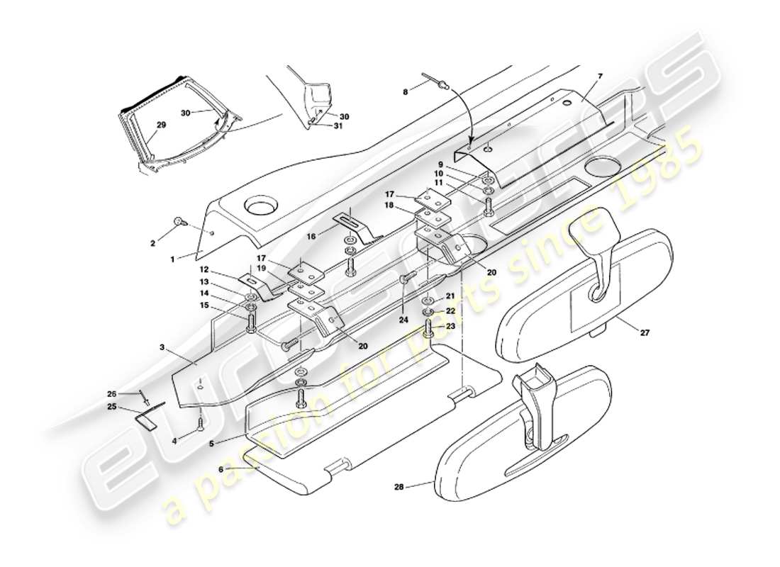 aston martin v8 volante (1998) diagramma delle parti di fascia e rivestimento