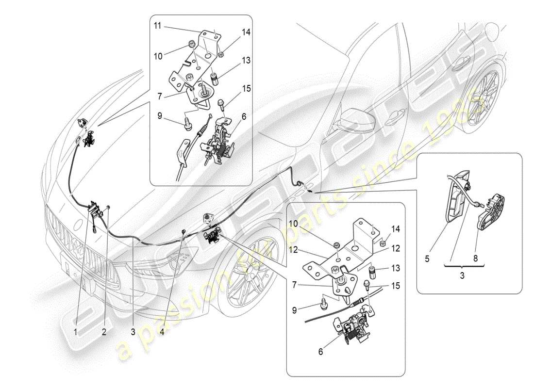 maserati ghibli (2019) diagramma delle parti del pulsante di apertura del coperchio anteriore
