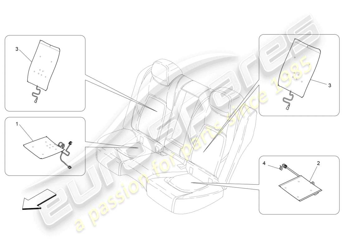 maserati ghibli fragment (2022) sedili posteriori: meccanica ed elettronica schema delle parti
