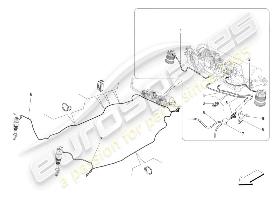 maserati levante (2020) sistema di sospensioni pneumatiche diagramma delle parti