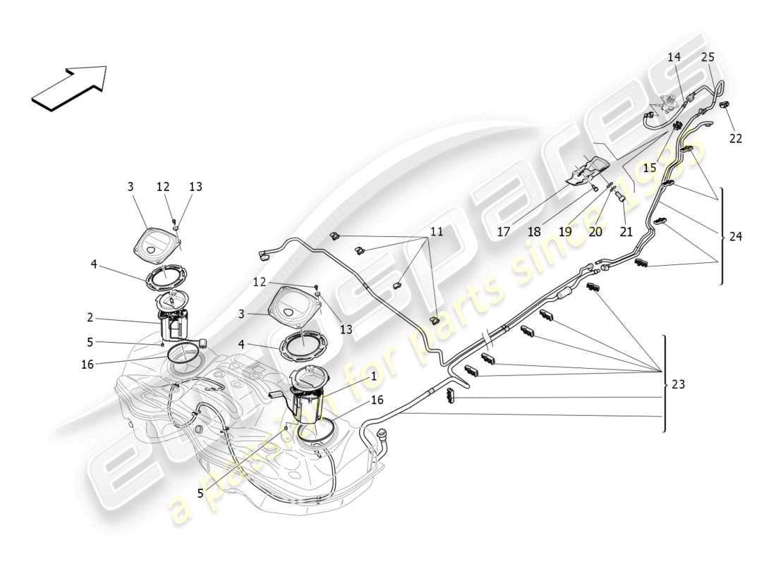 maserati ghibli fragment (2022) diagramma delle parti delle pompe del carburante e delle linee di collegamento