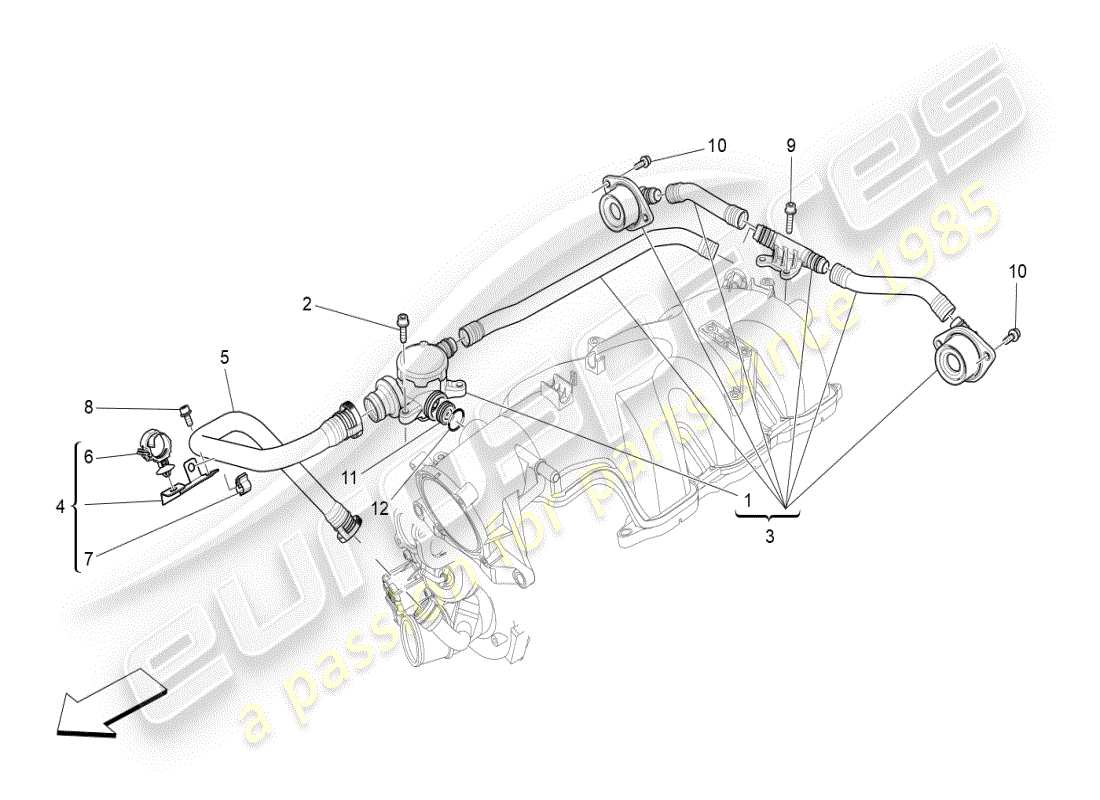 maserati ghibli (2019) diagramma delle parti del sistema di ricircolo dei vapori d'olio