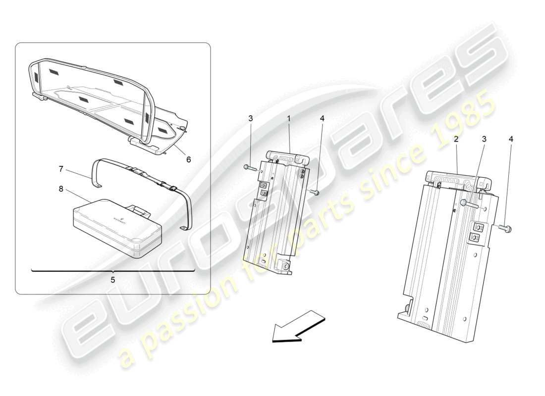 maserati grancabrio mc (2013) capote elettrica: diagramma delle parti del roll bar e degli accessori