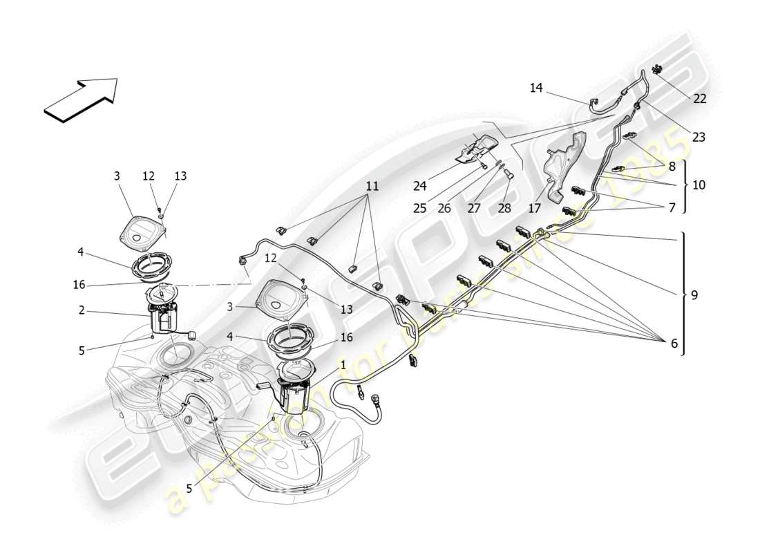 maserati levante zenga (2020) diagramma delle parti delle pompe del carburante e delle linee di collegamento