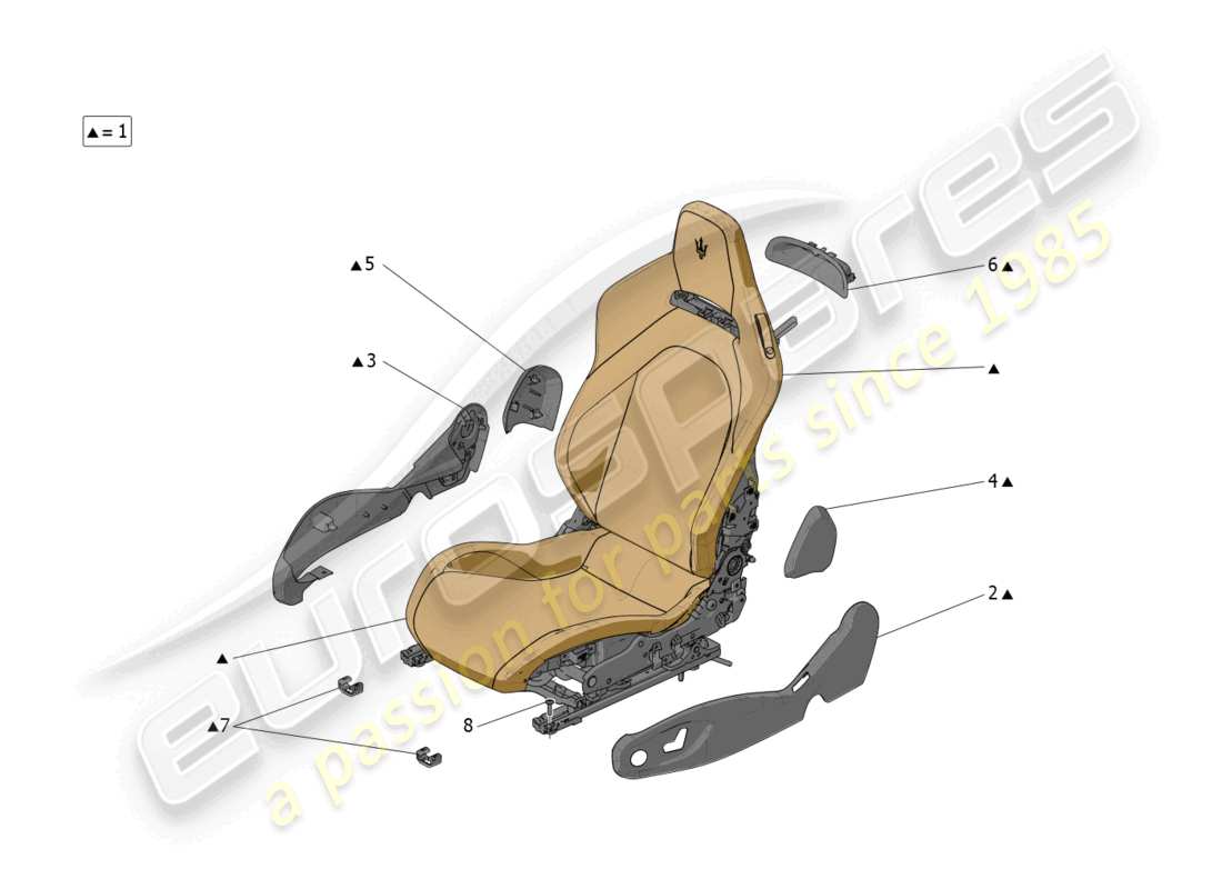 maserati mc20 (2022) sedili: pannelli di rivestimento diagramma delle parti