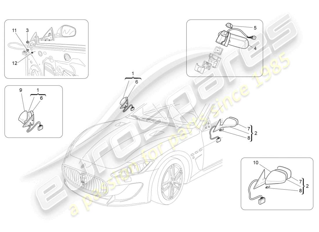 maserati granturismo mc stradale (2011) schema delle parti degli specchietti retrovisori interni ed esterni