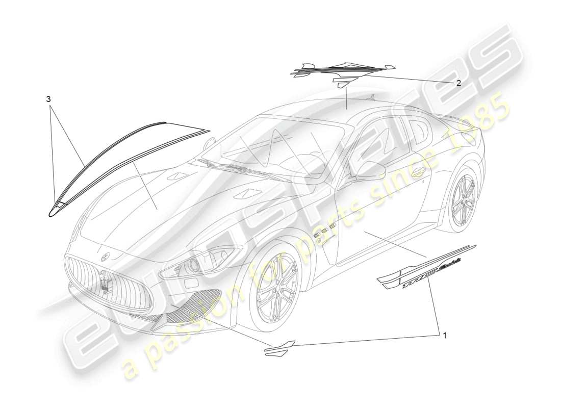 maserati granturismo mc stradale (2011) schema delle parti di scudi, finiture e pannelli di copertura