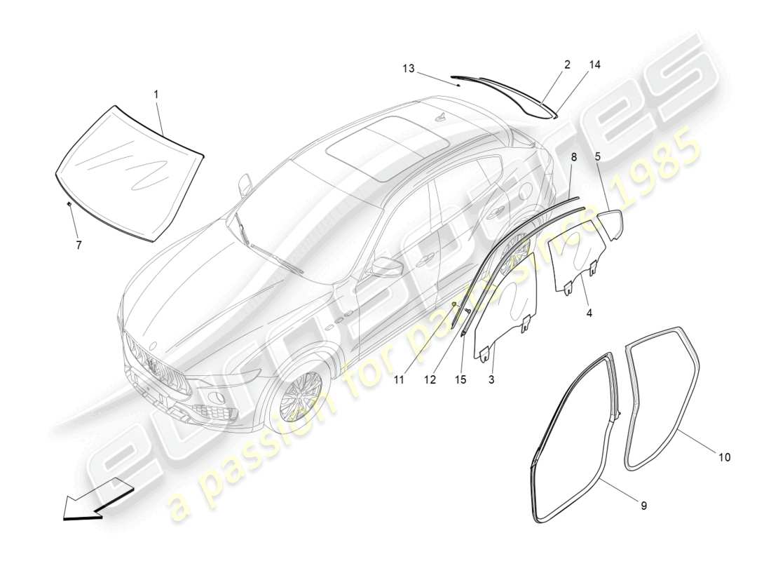 maserati levante tributo (2021) finestre e strisce per finestre diagramma delle parti