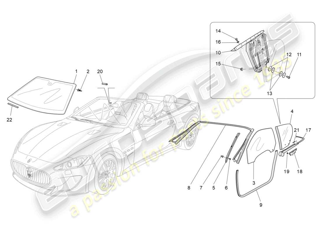 maserati grancabrio mc (2013) diagramma delle parti di finestre e strisce di finestre