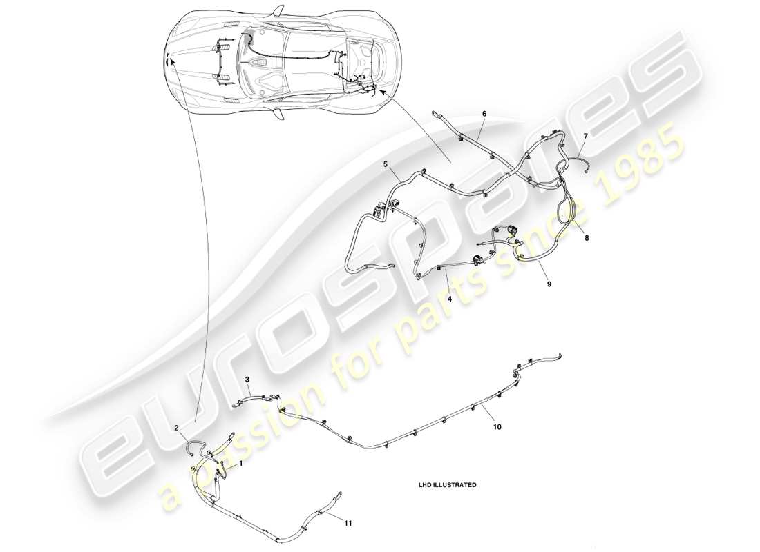 aston martin one-77 (2011) diagramma delle parti del cablaggio di terra