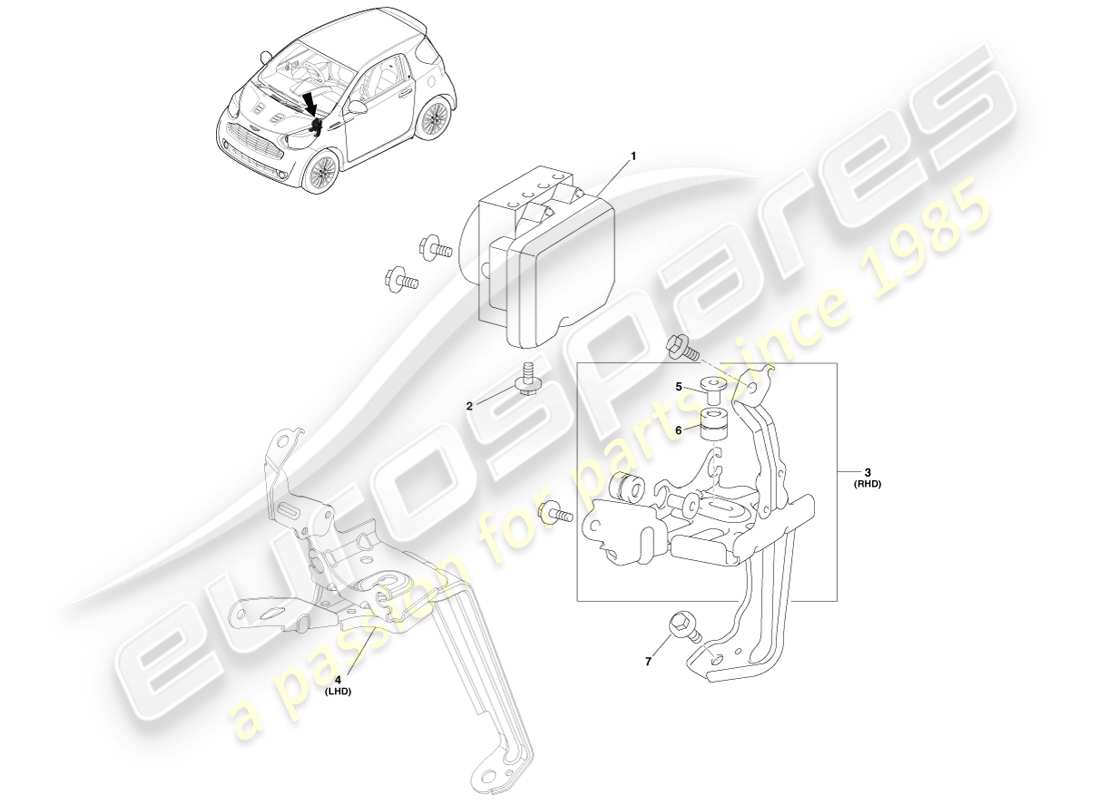 aston martin cygnet (2012) modulo di controllo elettronico del freno diagramma delle parti