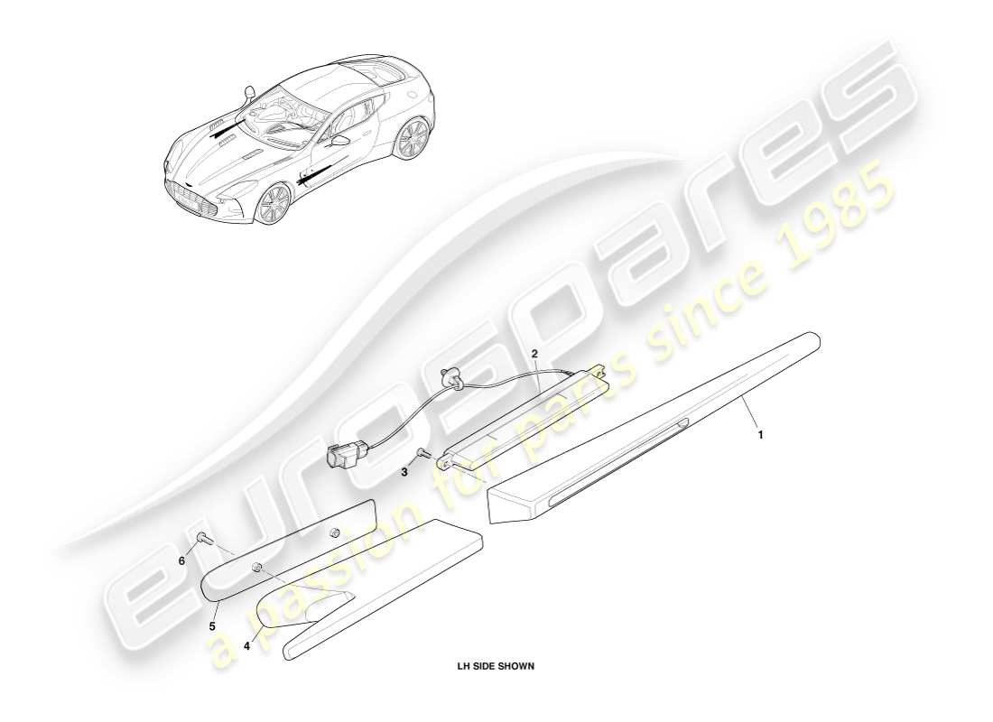 aston martin one-77 (2011) diagramma delle parti dei ripetitori laterali