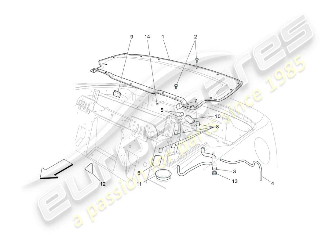 maserati grancabrio mc (2013) capote elettrica: diagramma delle parti dell'alloggiamento superiore