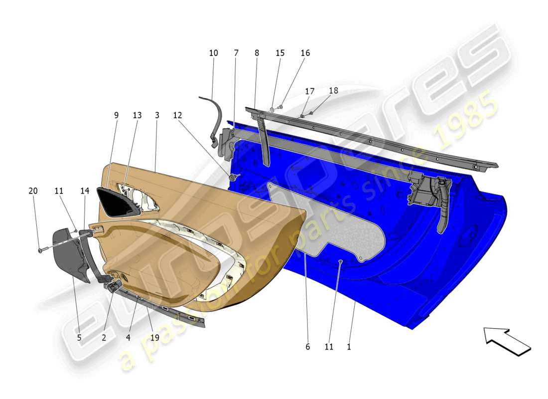 maserati mc20 (2023) porte: pannelli di rivestimento schema delle parti