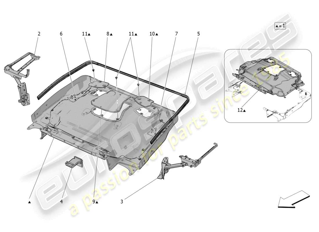 maserati mc20 cielo (2023) capote elettrica: diagramma delle parti dell'alloggiamento superiore