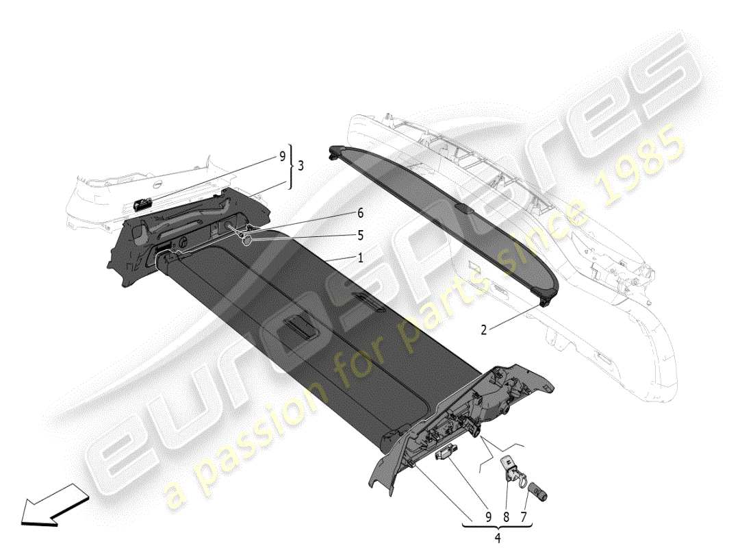 maserati grecale modena (2023) ripiano posteriore diagramma delle parti