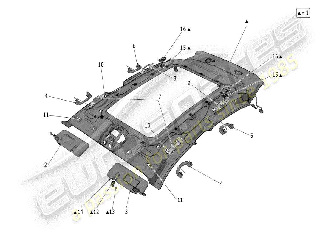 maserati grecale modena (2023) diagramma delle parti del tetto e delle alette parasole