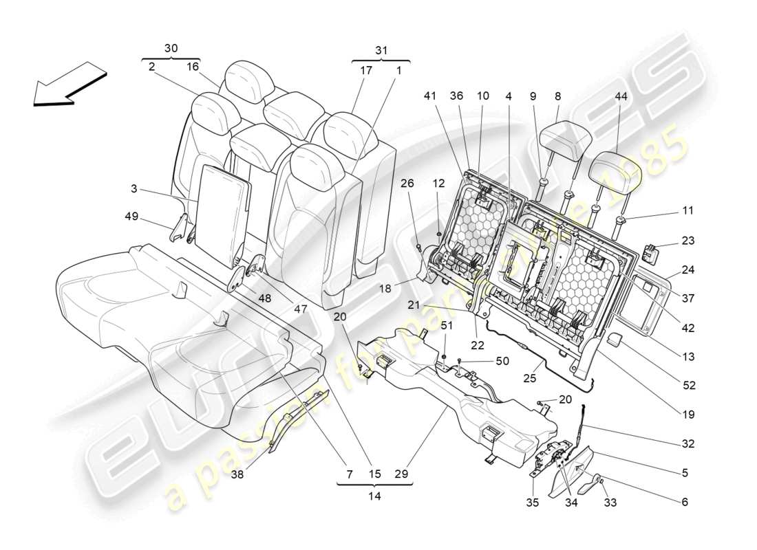 maserati levante modena s (2022) sedili posteriori: pannelli di rivestimento diagramma delle parti