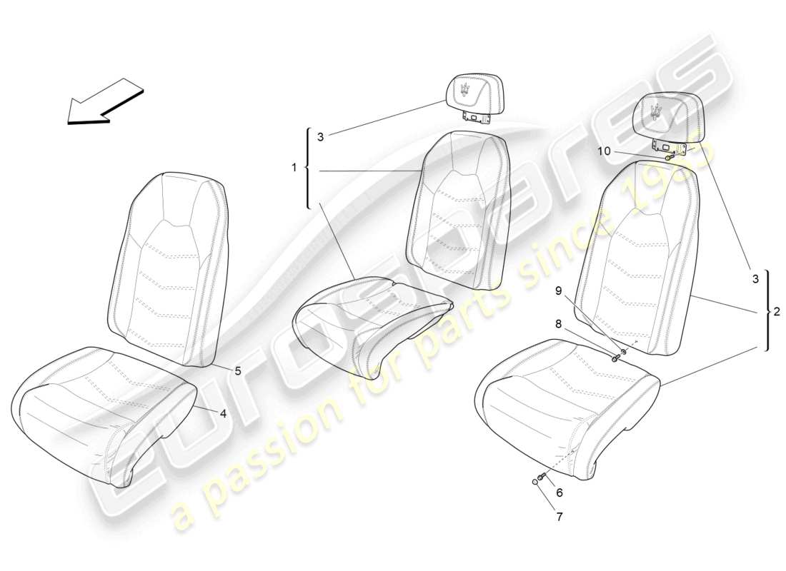 maserati grancabrio mc (2013) sedili posteriori: schema delle parti dei pannelli di rivestimento