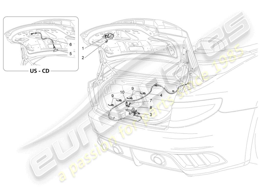 maserati grancabrio mc (2013) schema delle parti del controllo dell'apertura del cofano posteriore