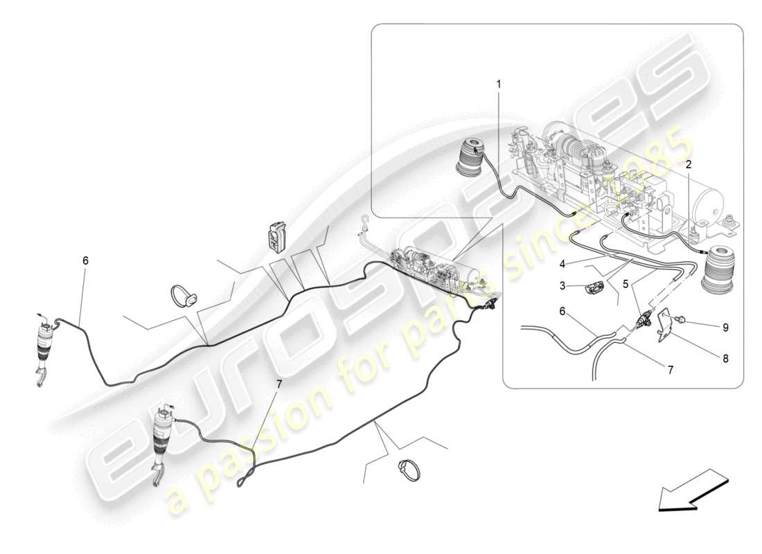 maserati levante gts (2020) sistema di sospensioni pneumatiche diagramma delle parti