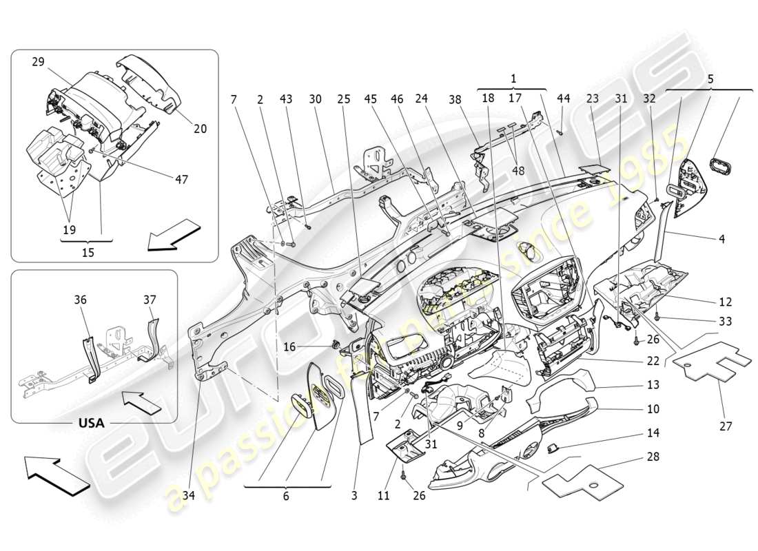 maserati ghibli (2016) diagramma delle parti dell'unità del cruscotto