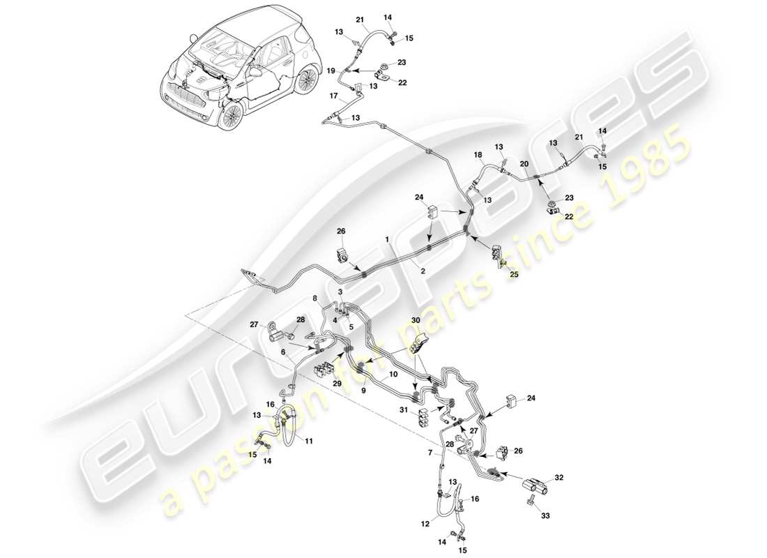 aston martin cygnet (2012) tubi e tubi freno lhd diagramma delle parti